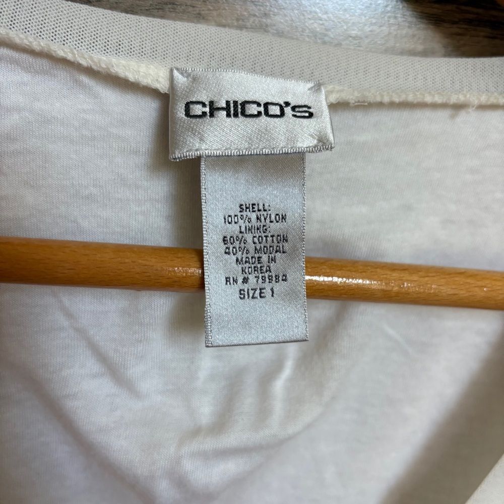 Chico's M Cream Blouse Top Luxury Boardwalk Preppy Professional Colonial Coastal - Picture 10 of 10